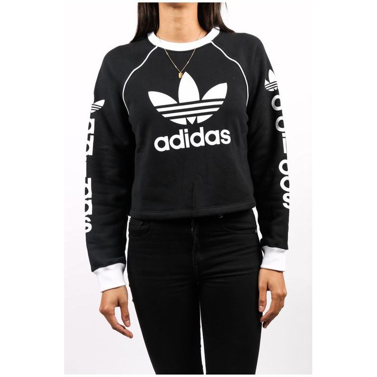 Adidas Trefoil Sweatshirt 短版大學T 長袖黑白三葉草字體DH4714 IMPACT | 蝦皮購物