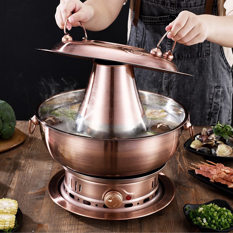 人気沸騰ブラドン 中華火鍋 北京火鍋 銅鍋 炭専用 しゃぶしゃぶ 調理