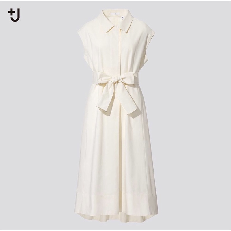 Uniqlo+j 棉麻法式袖長洋裝 (短袖)s號438426 原價1990