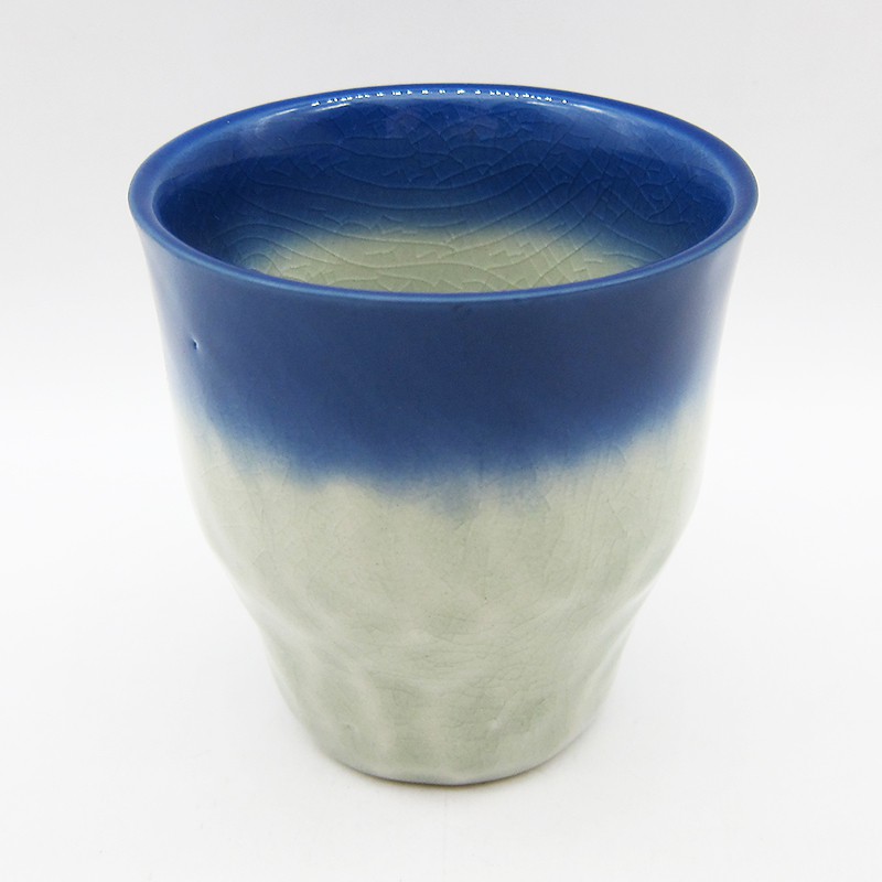 日本製 杯子 水杯 茶杯 湯吞杯 餐具 雲吞杯 8.5xH9.2公分杯-藍流青裂