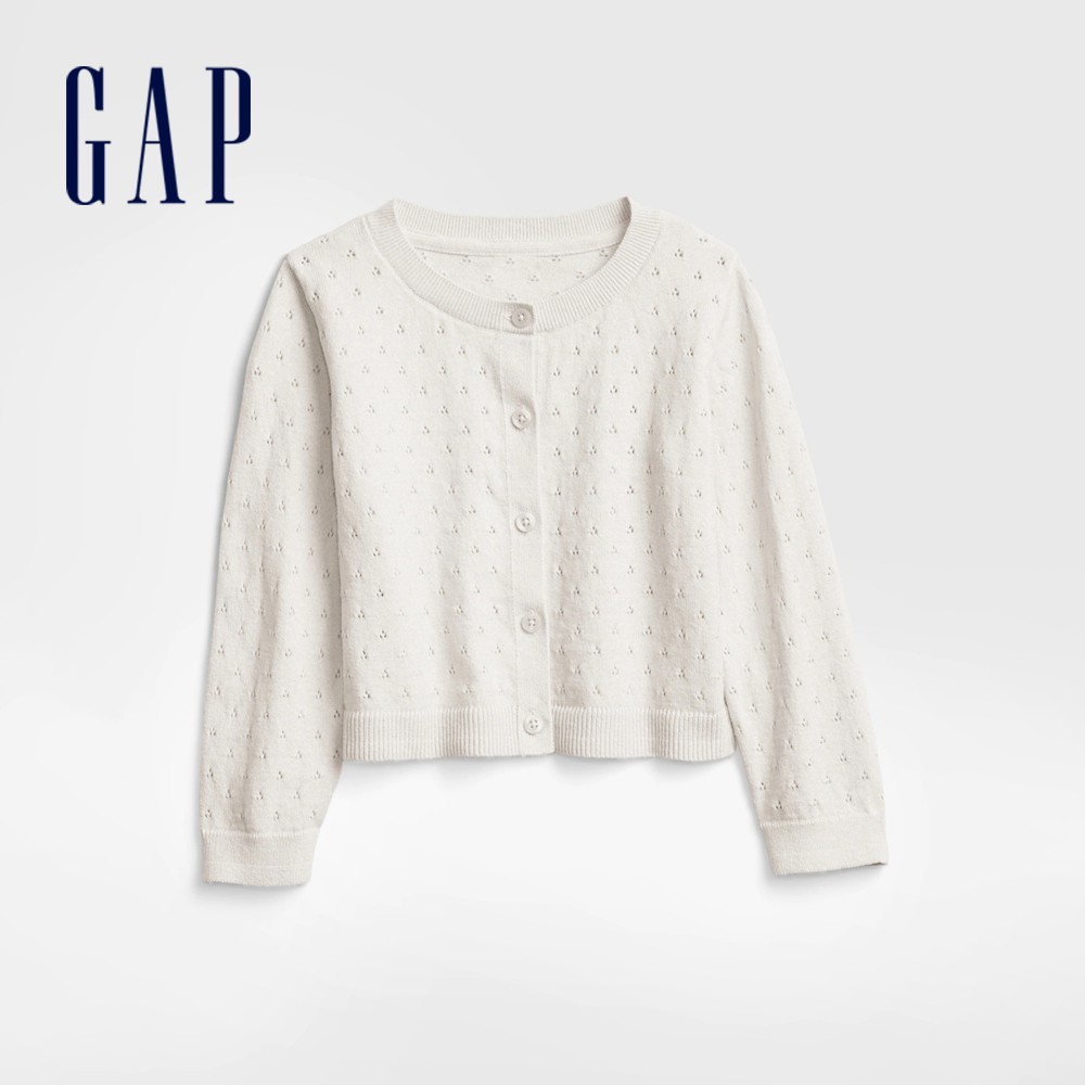 Gap 女幼童裝 可愛鏤空舒適針織外套-象牙白(677869)