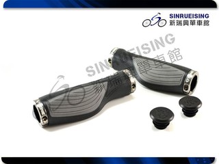 【新瑞興單車館】T-ONE 登山車用 鎖緊式雙鋁套管鮪魚肚握把/手握-黑x灰 #TB1763
