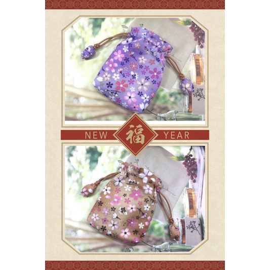 【小荳苗】日本和風系列--戀戀櫻花錦囊束口袋（2色供選擇）#手工拼布包