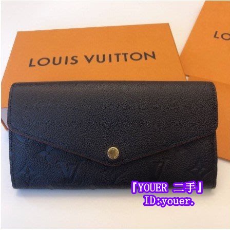 二手正品LVLouis Vuitton M61182 M62125 SARAH 黑色 壓紋 釦式長夾 發財包