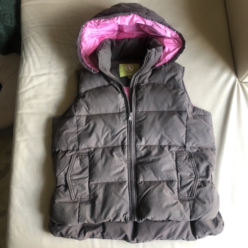 保證正品 Aigle 棕色 粉紅內裡 女用 羽絨背心 羽絨衣 size M