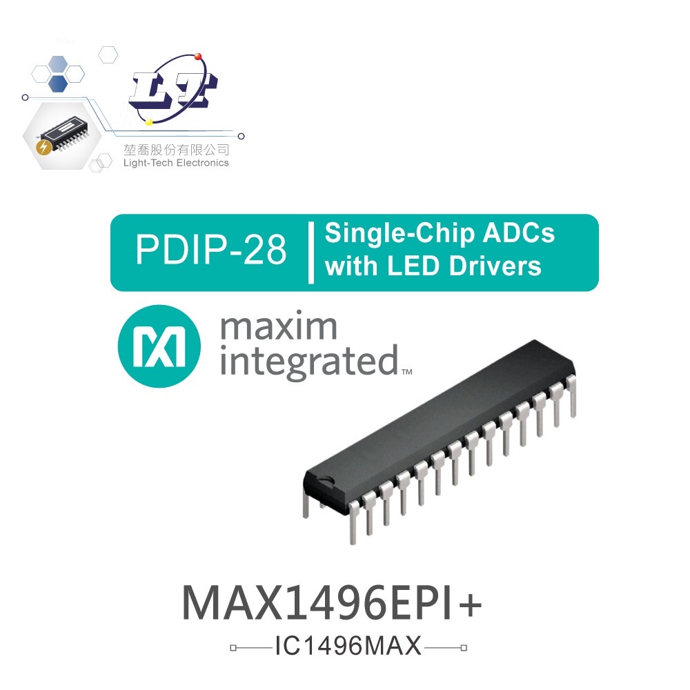 『聯騰．堃喬』MAXIM MAX1496EPI+  PDIP28 Single-Chip ADCs with LED