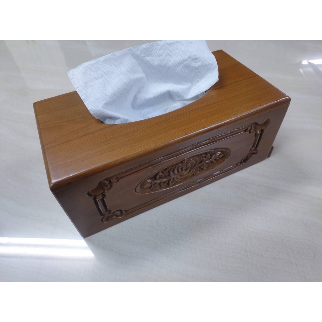【現貨快發】『手工製品』天然原木柚木手刻玫瑰面紙盒