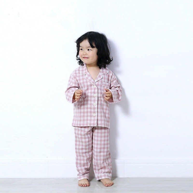 無印良品風兒童雙層日式紗布睡衣家居服兒童睡衣親子棉套裝學生家居服