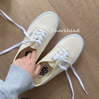 【Sharkhead】現貨 Vans Authentic 阿先 米白 卡其 藍邊 滑板鞋 奶油色 藍線 米色 米黃 男女