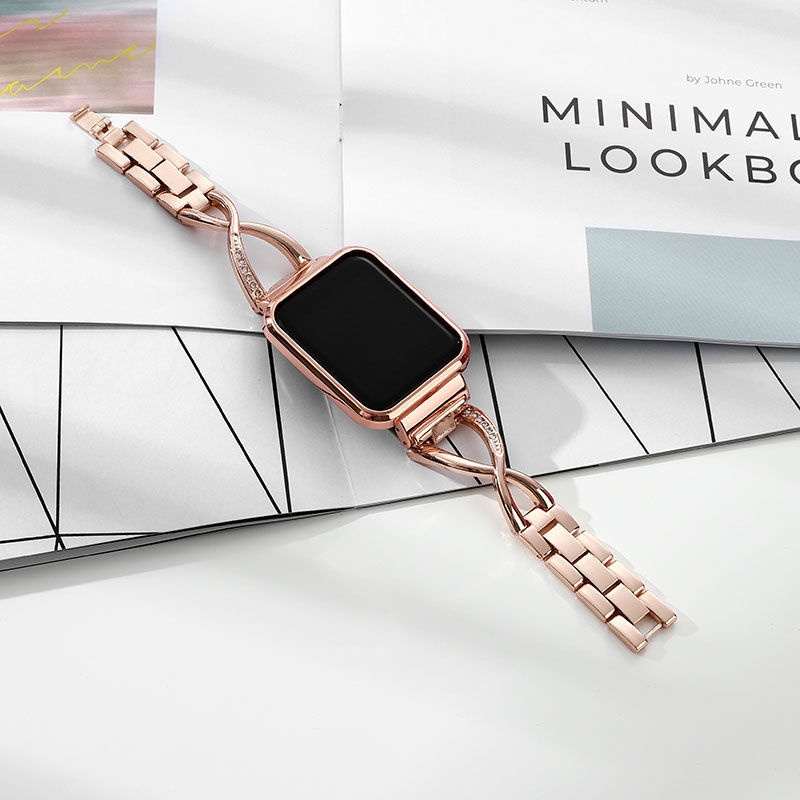 適用於 Redmi手錶2lite 錶帶 金屬 鑽石大X字型錶帶 + 保護殼 時尚個性 輕奢氣質款 小米手錶超值版 錶帶