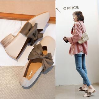 「Chicwalks女鞋店」 復古方頭蝴蝶結淺口鞋 磨砂 皮革皮質 平底 穆勒鞋 懶人 樂福鞋 包頭鞋 單鞋 低跟鞋
