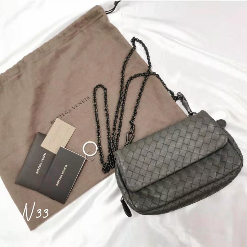 ❌﻿﻿SOLD OUT❌中古 良品 Bottega Veneta BV NAPPA 小羊皮鏈條斜/肩/側/手拿包 Vin