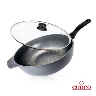 韓國製造CUOCO鈦晶岩不沾鍋 大寶鍋34cm(含透明鍋蓋) 34公分 炒鍋 深湯鍋 燉鍋 煎鍋 單手鍋 八公升
