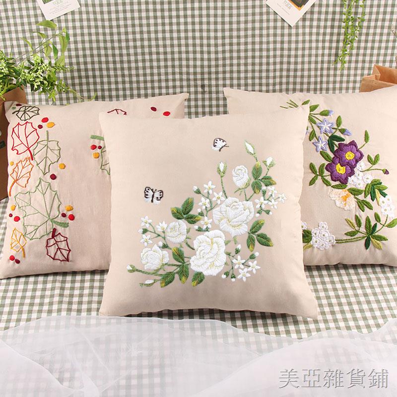 2021年新款十字繡刺繡diy抱枕手工制作初學者繡材料包 絲帶繡繡花蘇繡靠墊禮物自繡