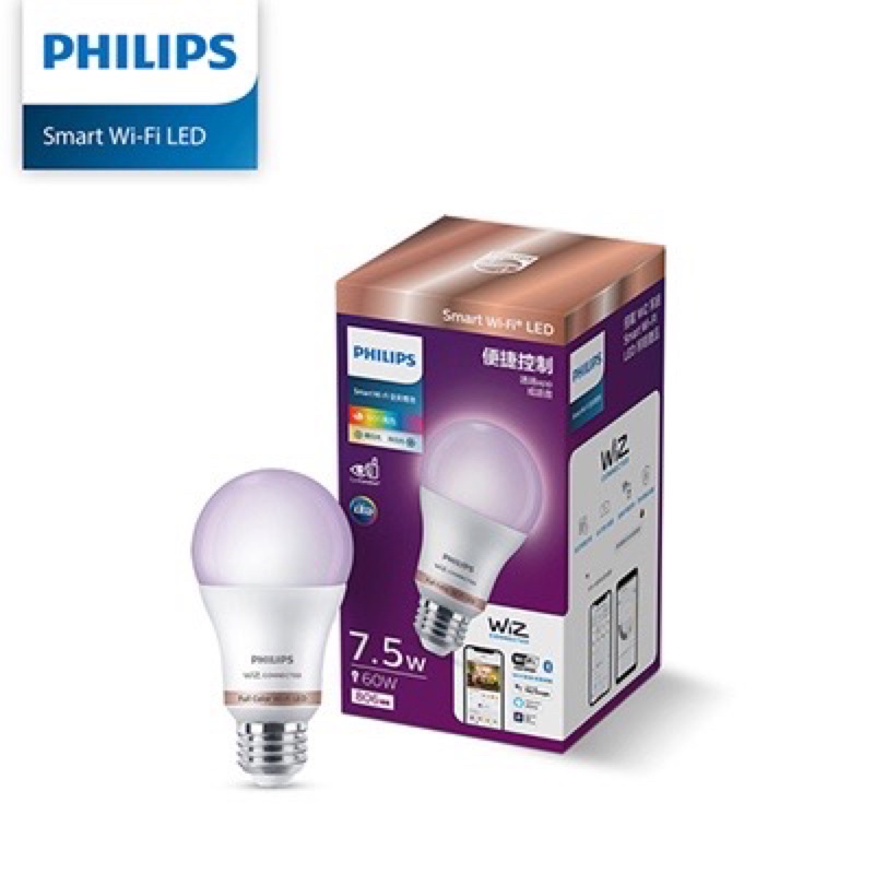 可議價）Philips 飛利浦 Wi-Fi WiZ 智慧照明 智慧燈泡 智慧家庭 全彩燈泡 7.5W PW004