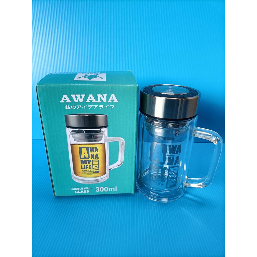 【AWANA】寬口濾網雙層玻璃杯 雙層玻璃杯 泡茶杯 附茶網 300ml