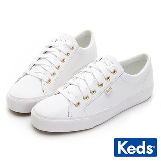 【Keds】JUMP KICK 奢華風皮革綁帶休閒小白鞋-白 (9203W123119)