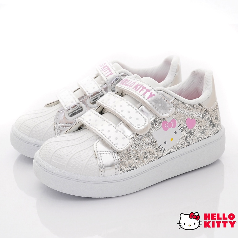 Hello Kitty&gt;&lt;台灣製凱蒂貓三絆帶炫銀休閒鞋款720972銀18-21cm(中小童款)(零碼)
