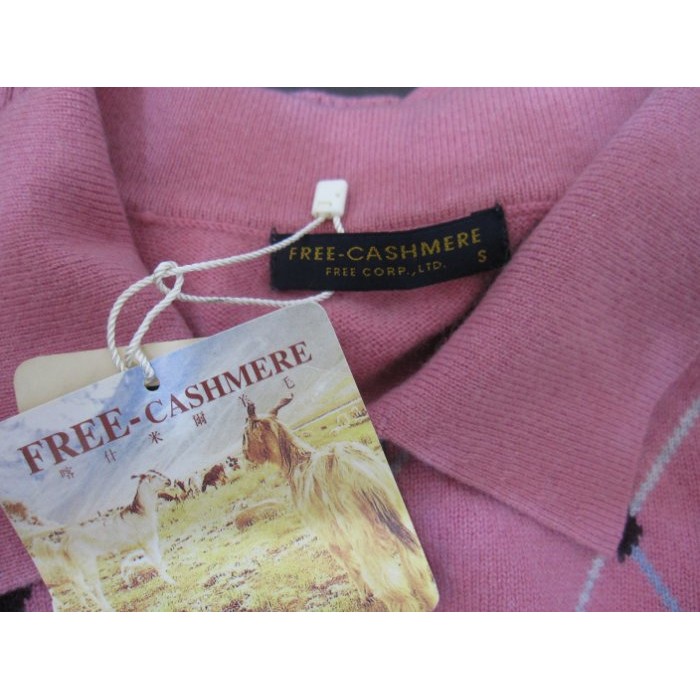 全新含吊牌 Free 100 Cashmere 專櫃輝盟喀什米爾羊絨粉色格紋毛衣上衣b77 蝦皮購物