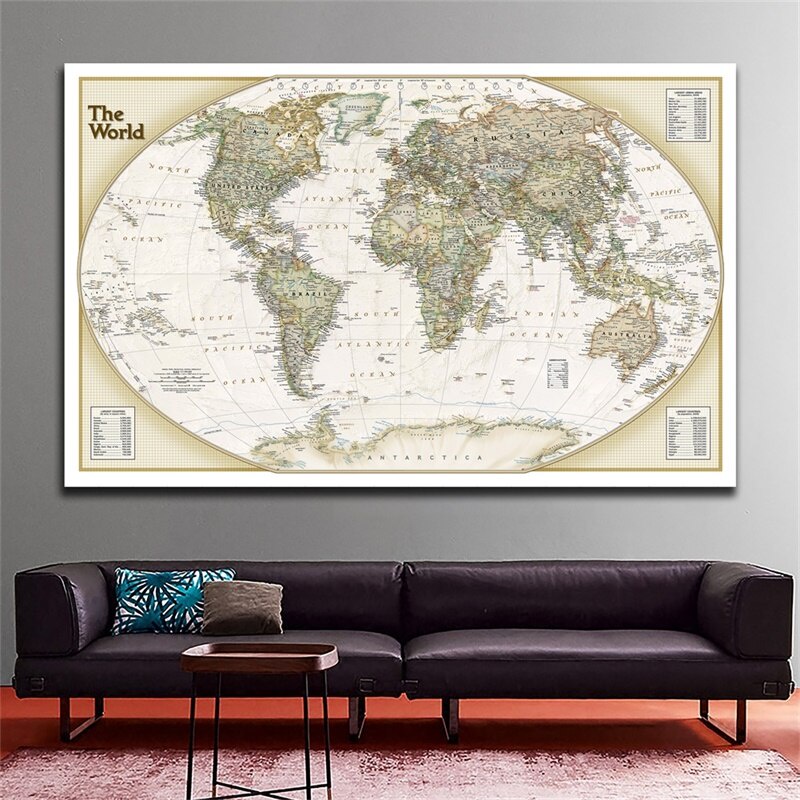 【現貨】大號復古世界地圖貼牆藝術畫印刷海報家居裝飾壁紙