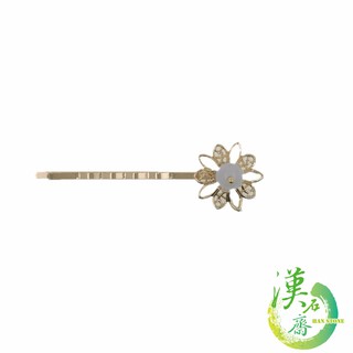 【漢石齋】天然A貨冰種藍水翡翠髮夾/領帶夾 鍍14K金 花樣線條(主石尺寸7.5*7.5mm以上)