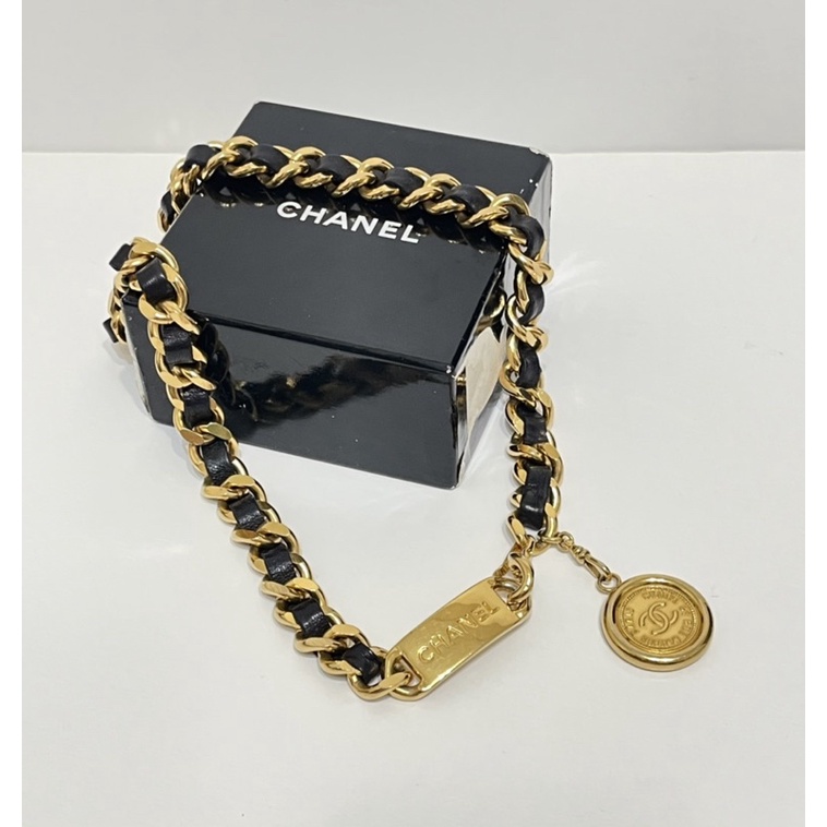 Chanel 二手美品 vintage 古董 經典款 皮穿鍊 重工金屬 金幣 腰鍊 項鍊