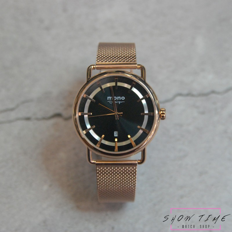 曼諾 MONO 歐風典雅紳士日期腕錶-網狀米蘭鋼帶/黑面玫瑰金 7003IP-396BRGMRG [ 秀時堂 ]