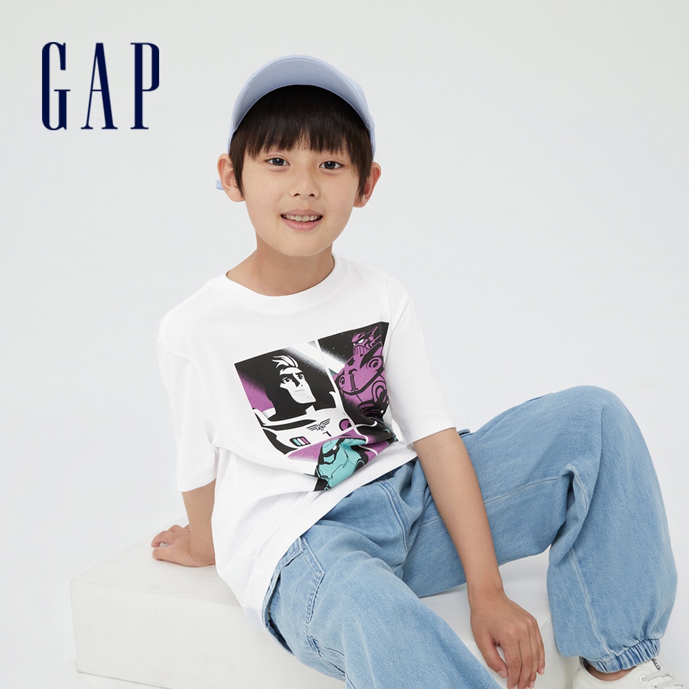Gap 男童裝 Gap x 巴斯光年聯名 純棉後領Logo短袖T恤-白色(402627)