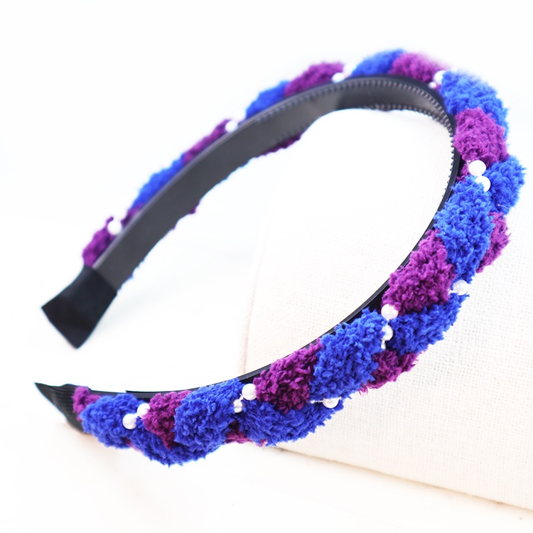 【PinkyPinky Boutique 髮飾】毛巾布珍珠辮子髮箍 ＊藍色 /紫色/ 雙色＊