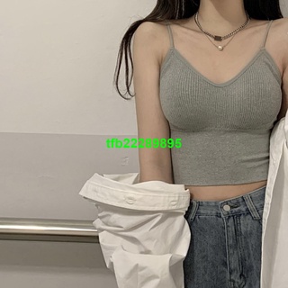 臺北縣＃吊帶背心女夏季外穿帶胸墊性感美背內衣修身內搭短款運動打底上衣