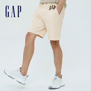 Gap 男女同款 Logo簡約鬆緊短褲 冰淇淋系列 碳素軟磨法式圈織系列-奶油白(589665)