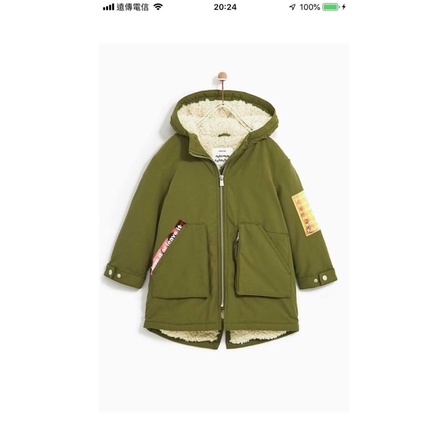 Zara 貼布裝飾派克外套（軍綠色116cm)