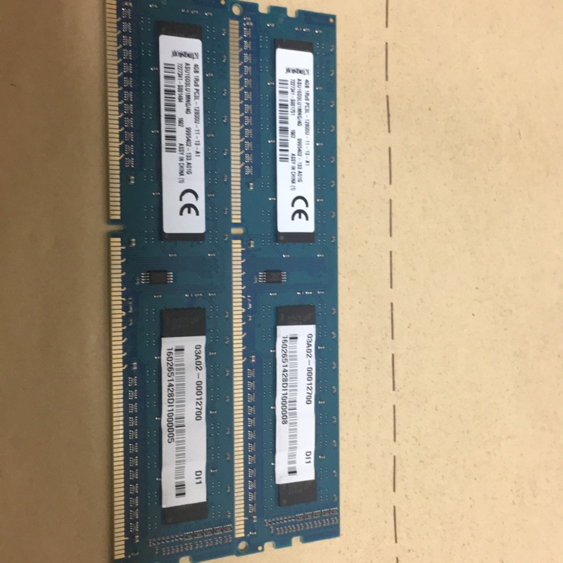 金士頓 DDR3 1600 4G 單面 記憶體 2支