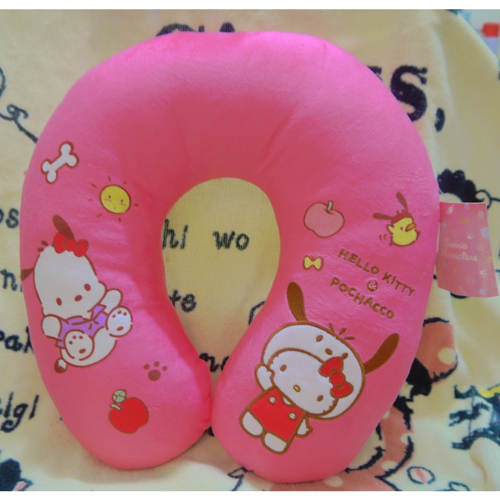 正版﹝Sanrio﹞授權※Hello Kitty凱蒂貓和帕恰狗※粉紅色【馬啼型造型】絨毛頸枕