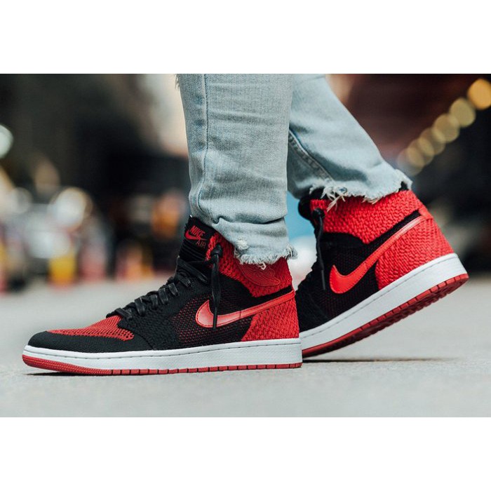 NIKE Air Jordan 1 Flyknit Banned 編織 高筒 黑紅色 全新公司貨 919704-001