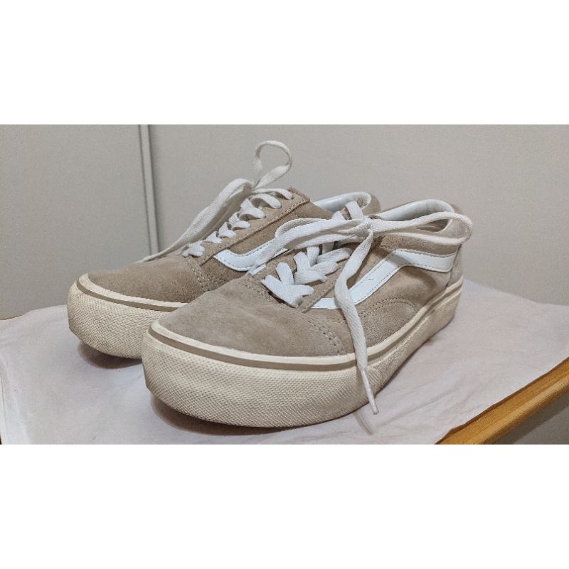 [降售]VANS US7 25cm V36S PLAT OLD SKOOL PLAT 厚底奶茶鞋 購自於ABC Mart