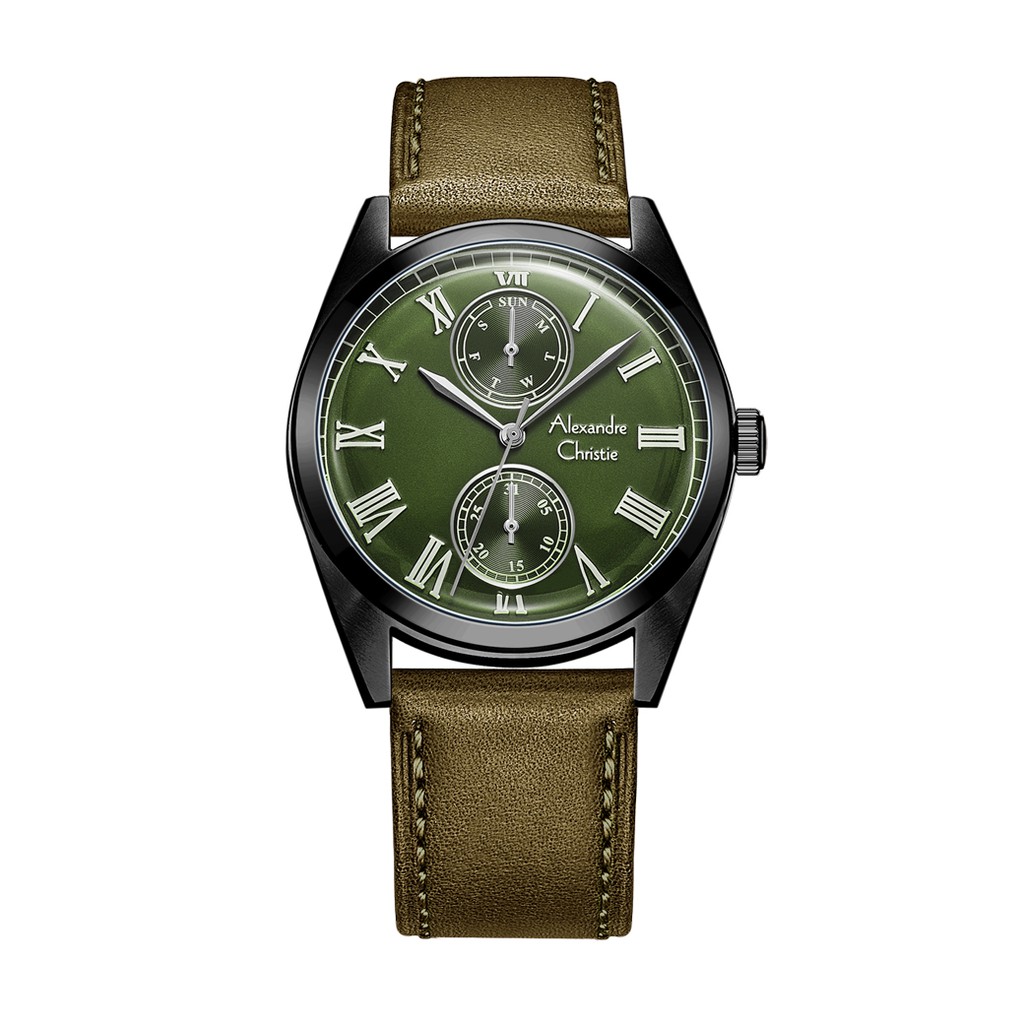 【Alexandre Christie】6578MFLIPGN 復古綠 石英皮革 AC手錶 微復古