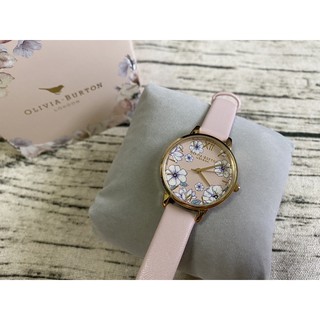 全新正品Olivia burton粉色小花皮錶帶手錶（不附盒）