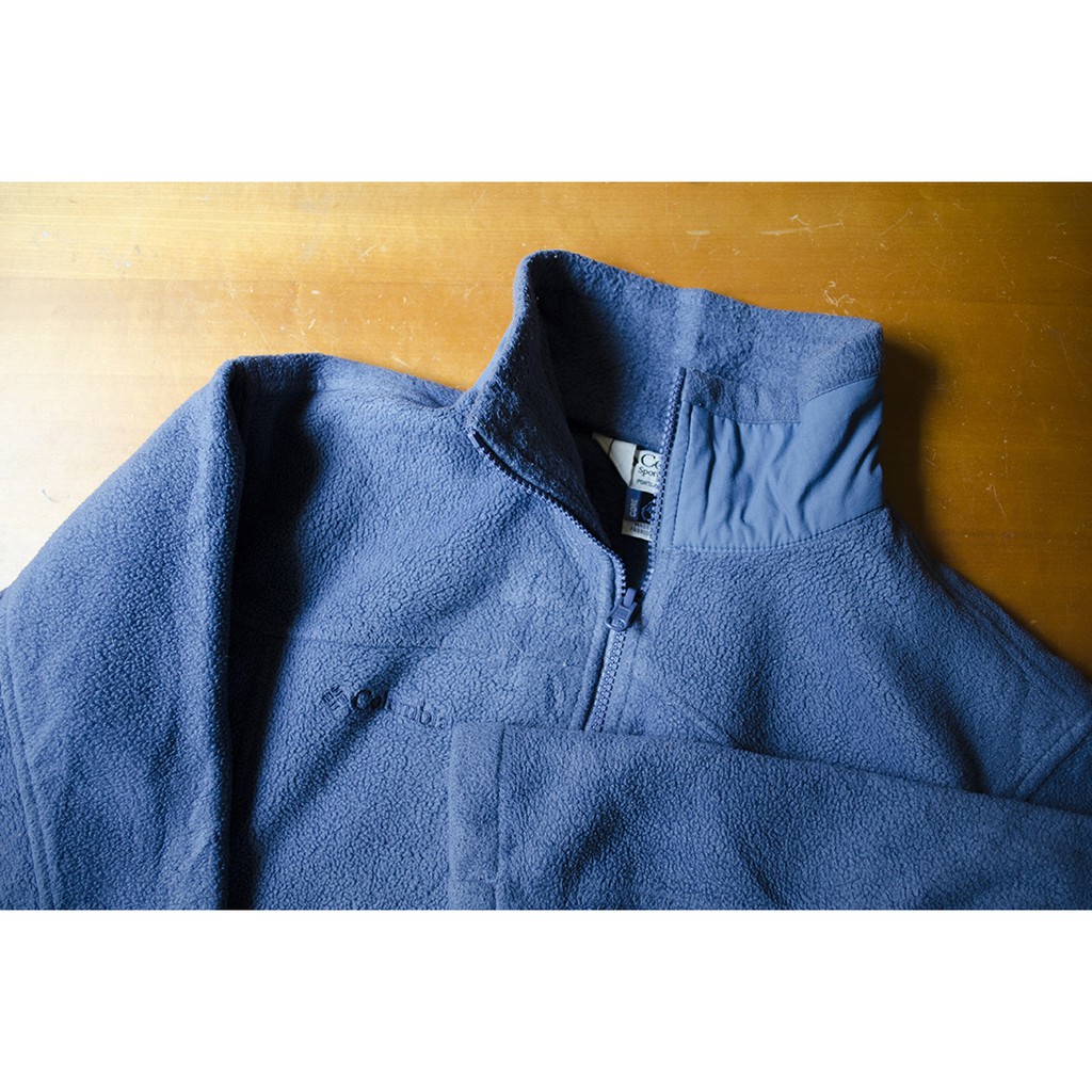 W｜素面灰藍紫.COLUMBIA FLEECE 哥倫比亞高領套頭抓絨夾克/外套/保暖中層衣 #vintage古著莞洱