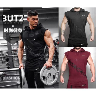 B03004 BUTZ 連帽背心 無袖馬甲 馬甲外套 馬甲背心 運動 短袖 速乾 健美 健身 2色現貨 焦點服飾