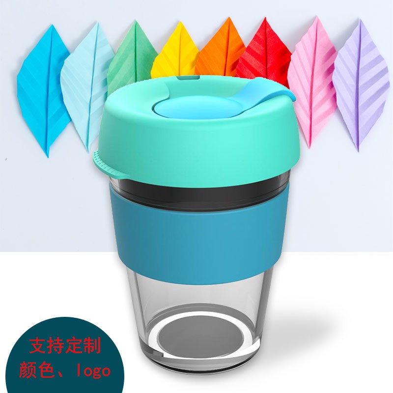 新款創意矽膠咖啡杯隔熱防漏水杯矽膠玻璃杯帶蓋矽膠家用水杯整組分為玻璃杯,杯蓋，塞子,杯套