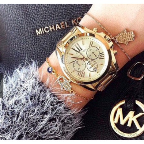 二手正品 MK5605 MK手錶 MICHAEL KORS 大錶盤時尚三眼計時日期 中性錶 男錶 女錶