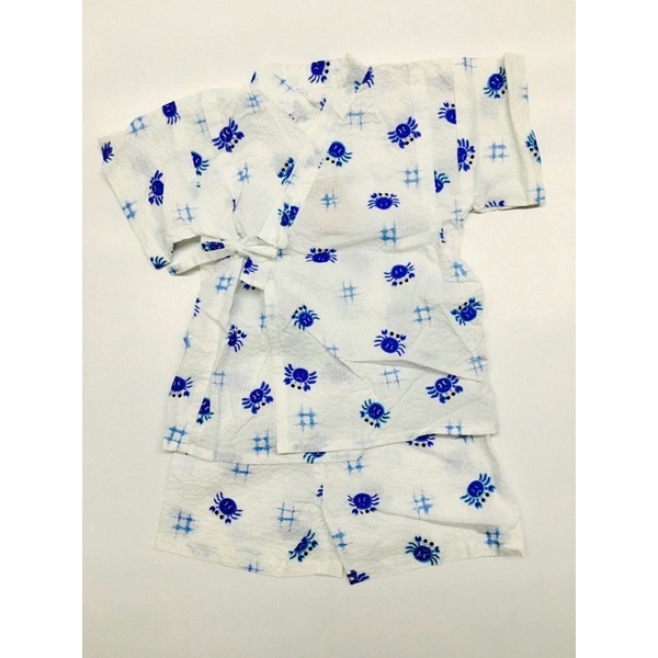 0730 全新 童裝 男童 日本西松屋 日本製 95cm 純棉 甚平 浴衣 和服 螃蟹圖案 成套家居服 睡衣