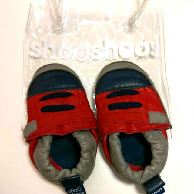 【英國 shooshoos】安全無毒真皮手工鞋/學步鞋/嬰兒鞋_紅色海軍藍運動型(二手)