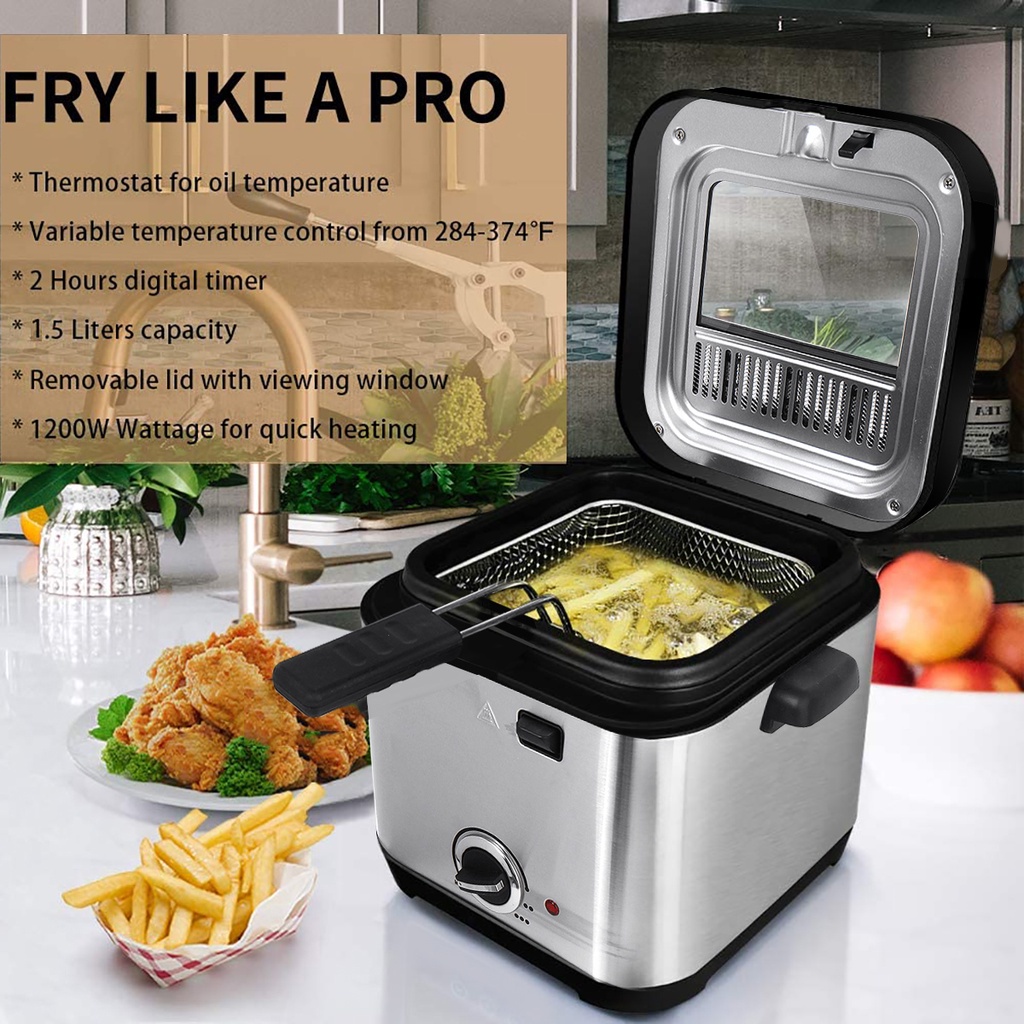 1.5l 900W 電動深炸鍋法式 Frie 油炸機烤箱火鍋炸雞烤架可調恆溫器廚房