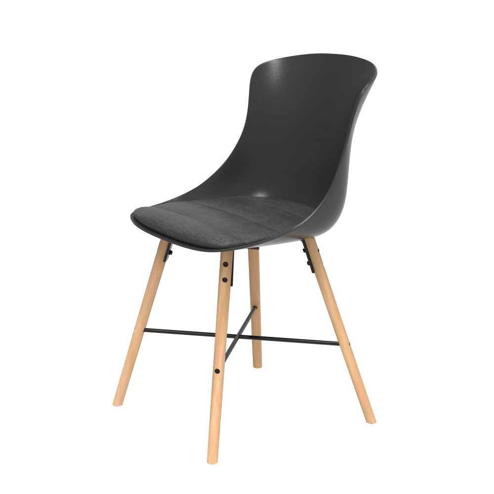 (組合) 特力屋 萊特塑鋼椅 櫸木腳架30mm/黑椅背/灰座墊