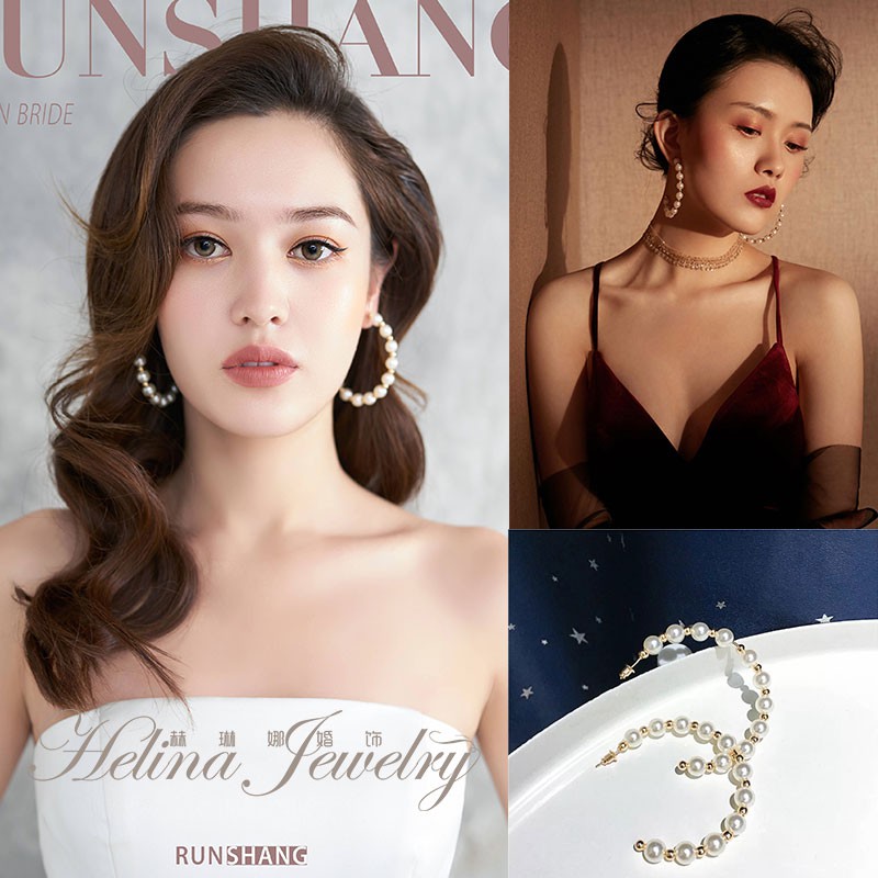 綺麗的 時尚新娘韓國氣質珍珠耳環蹦迪網紅歐美個性耳飾夸張圓環圈潮人款 蝦皮購物