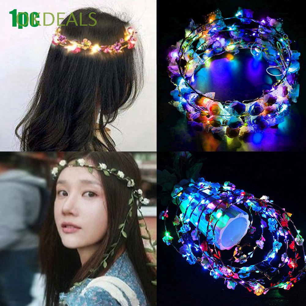 1件婦女女孩婚禮發光髮帶髮箍花環發光的led花圈 蝦皮購物