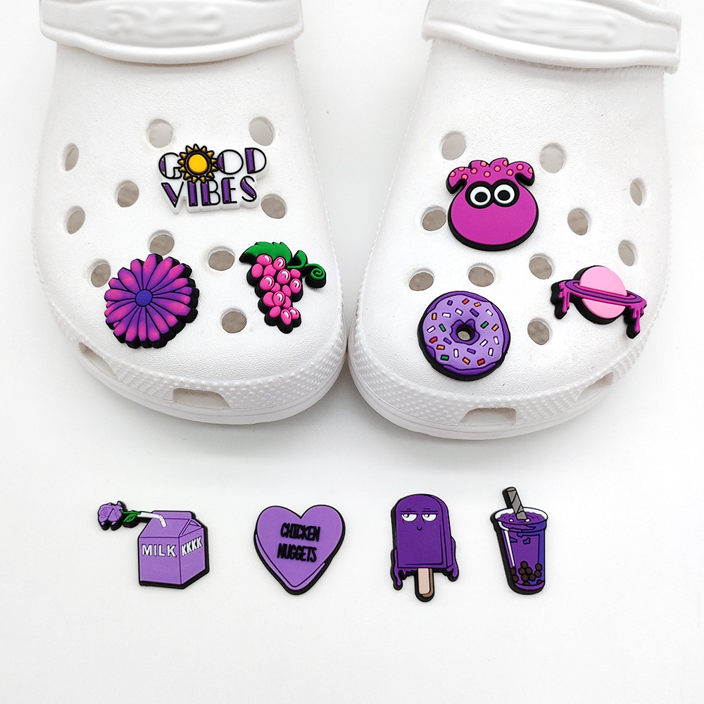 紫色系列時尚女鞋扣別針 jibbitz 適用於 Crocs 鞋包配件