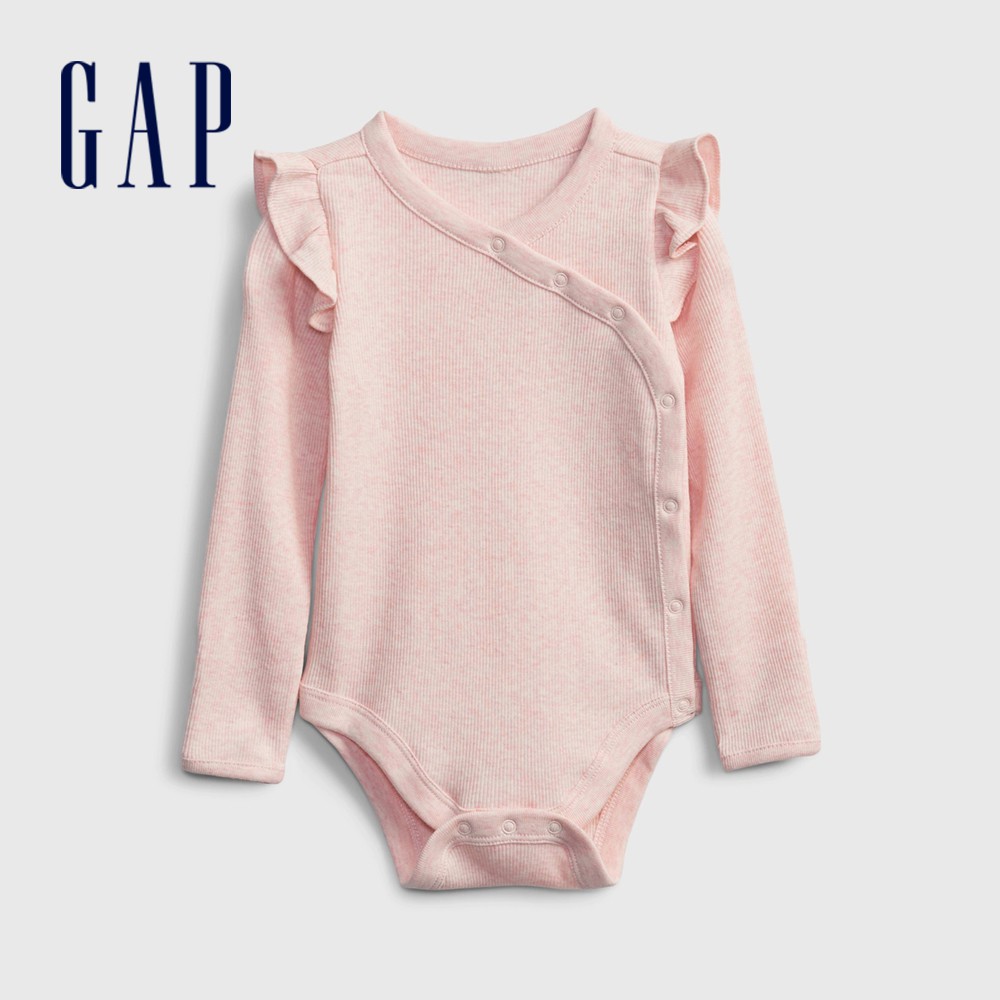 Gap 嬰兒裝 荷葉邊針織長袖包屁衣-粉色(679289)